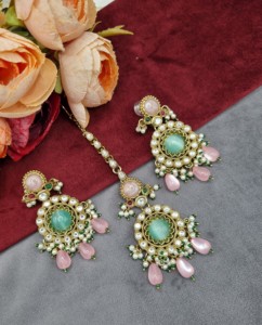Round Uncut Stone Kundan Necklace With Matching Earring And Mangtika Designer Fashion Antique Gold Plated <b>Jewellery</b> Manufacturer - Product Image 6