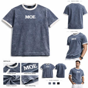 Camiseta Premium de Algodón Lavado para Hombre, Cuello Redondo en Contraste, Logotipo Minimalista en la Parte Delantera, Marca Privada, Proveedor OEM al por Mayor - Product Image 1