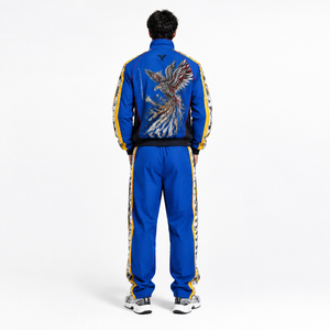 <b>Mens</b> Blue Streetwear Heavyweight -Twill Knit Tracksuit Set 380 GSM Zip Jacket Elastic Waist <b>Jogger</b> Pants Yellow <b>White</b> Side - Product Image 2