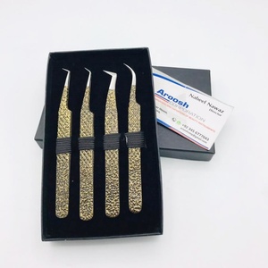 Lot de pinces professionnelles double ton en acier inoxydable massif avec grip diamanté pour extensions de cils, logo personnalisé, durable - Product Image 2