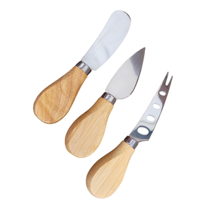 Juego de 3 cuchillos para queso de madera de acacia al por mayor, con hojas de acero inoxidable y mango de madera, herramientas para servir queso para el hogar y la cocina. - Product Image 4
