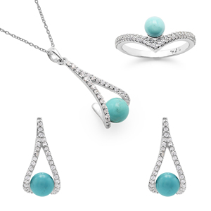 Gorgeous 925 Sterling <b>Silver</b> Micro Pave <b>Ring</b> Earring Necklace Jewelry <b>Sets</b> Natural Turquoise Gemstone & CZ For Gifts Engagements - Product Image 1