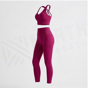 Conjunto de Yoga de 2 Piezas, Top Corto con Tirantes Cruzados, Leggings Largos de Cintura Alta, Ropa Deportiva Transpirable sin Costuras para Mujer - Product Image 3