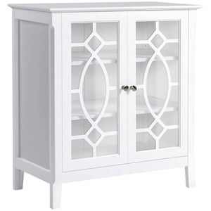 Credenza Moderna Bianca con Vetrina per Cucina e Soggiorno, Doppie Ante in Vetro, Ripiani Regolabili, Base Rialzata per Villa - Product Image 1