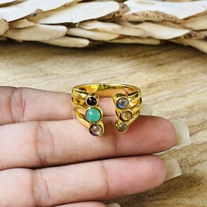 Latest Design New Arrival Multi Stone <b>Ring</b> 18k Gold Plated Wrap <b>open</b> Band <b>Ring</b> Statement Brass Handmade Wholesale <b>Ring</b> For Women - Product Image 4