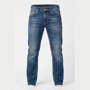 Jean en denim délavé coupe slim à jambe droite pour homme, taille mi-haute, en coton, style décontracté, collection automne - Product Image 1