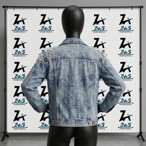 Chaqueta Vaquera Personalizada de Alta Calidad para Mujer con Cuentas de Perlas, Lavado Vintage, Manga Larga, Informal, Precio de Fábrica, Abrigo Vaquero con Cuentas - Product Image 2