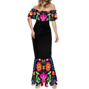 ชุดเดรสสไตล์เม็กซิกันลายดอกไม้ขายดีที่สุด ขายส่ง ชุดเดรสชายหาดแบบเปิดไหล่ ไซส์พลัส สั่งทำได้ - Product Image 4