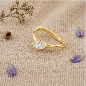 Marquise Diamond Prong Setting <b>Open</b> <b>Ring</b> Yellow Gold Adjustable Minimalist Solitaire Unisex Fine Jewelry - Product Image 3