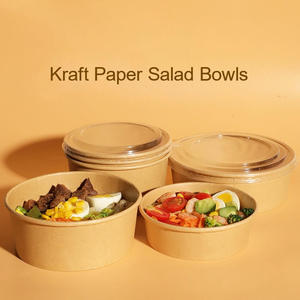 Kraft <b>Paper</b> Round Salad <b>Bowls</b> Lid Biodegradable Recyclable Meal Prep Camping Takeaway Food Containers for Restaurant Desserts - Product Image 4
