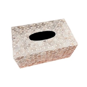 Caja de pañuelos rectangular de alta gama con incrustaciones de nácar y madera hecha a mano para decoración del hogar - Product Image 3