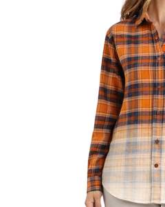 เสื้อเชิ้ตผ้าสักหลาดลายสก็อตสีส้มไล่เฉดแบบสั่งทำสำหรับผู้หญิง แขนยาว ติดกระดุม ลำลอง ผ้าคอตตอนผสม เหมาะสำหรับฤดูใบไม้ร่วงและฤดูหนาว - Product Image 4