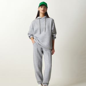 <b>Women</b> Gray Hooded Sweatshirt <b>Jogger</b> Pants Two Piece Eco-Friendly 100% Cotton Tracksuit Set Casual Lounge Wear Matching Outfit - Product Image 3