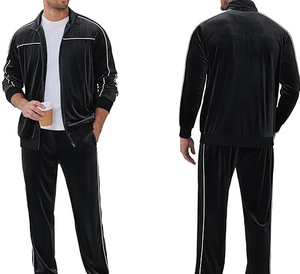 High Quality Hooded Printed Zipper up <b>Jacket</b> Trouser Pant <b>Velvet</b> Velour Tracksuit Two Pieces Set Breathable Wholesale - Product Image 2