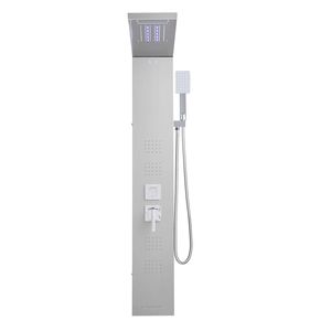 Colonne de douche en acier inoxydable brossé 53, système de colonne à 5 fonctions, pommeau de douche pluie et cascade, LED, accessoires pour salle de bain - Product Image 1