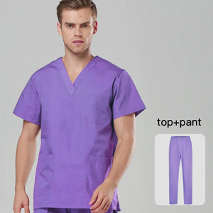 Custom Medical Scrubs Set Navy Blue V-<b>Neck</b> Short Sleeve <b>Top</b> Elastic Waist Pants Nursing Hospital Doctor Uniform <b>Mock</b> - Product Image 2