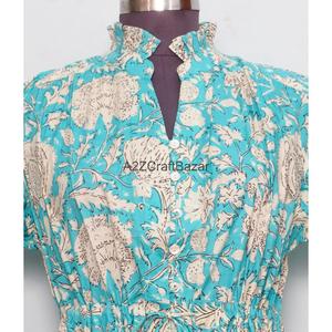 Robe Courte Femme 100% Coton Tricotée Col V Manches Courtes Taille Haute Coupe Évasée Imprimé Floral Numérique Lavable Respirante Idéale Bureau - Product Image 4