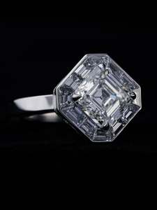 Anillo de Compromiso y Boda de Plata de Ley 925, Chapado en Oro, con Moissanita de 13x13 mm, 12 ct, Corte Asscher, D VVS1 - Product Image 4