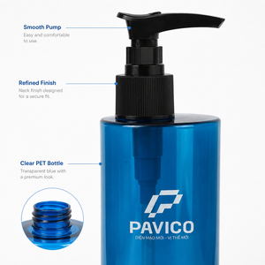 300ml Round PET <b>Pump</b> <b>Bottle</b> Blue Cosmetic <b>Shampoo</b> Lotion Body Wash Packaging Manufacturer in Vietnam - Product Image 3