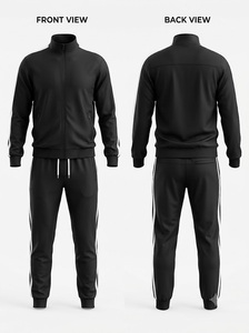 Custom <b>Men's</b> Black Tracksuit Set With White Side Stripes Long Sleeve Athletic Sportswear Full Zip <b>Jacket</b> And Jogger Pants Casual - Product Image 1