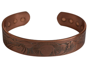 Pulsera de Cobre Sólido Magnética con Grabado de Rostro de Jefe Tribal, Joyería Metálica de Moda, Diseño Exquisito - Product Image 1