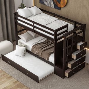 Letto a Castello Espresso Twin Over Twin con Letto Estraibile e Scala per Bambini-LT000068AAP - Product Image 3