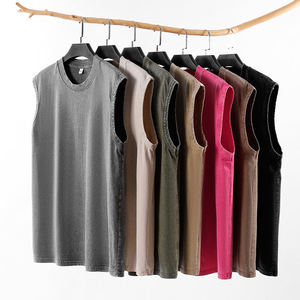 High Quality Customized logo Design Casual Slim Custom Streetwear Washed Tank Topl <b>Collar</b> High- Oversized <b>T</b>-<b>shirt</b> for Men - Product Image 4