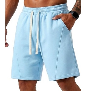Pantalones cortos deportivos holgados de algodón polar de alta calidad, color azul liso, con bolsillos laterales y cordón largo, pantalones cortos de baño. - Product Image 6