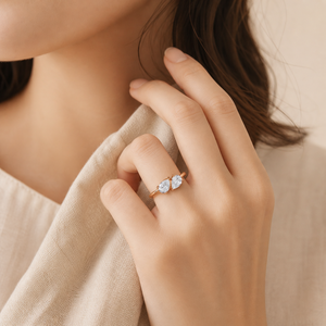 1 CTW Pear Cut Moissanite Diamond <b>Open</b> Bypass Engagement <b>Ring</b> in Rose Gold | Minimalist Double Pear Promise <b>Ring</b> for Women - Product Image 3