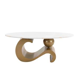 Modern <b>Nesting</b> Coffee <b>Table</b> Set of 2 Golden Oval and Round End <b>Tables</b> for Living Room - Product Image 5