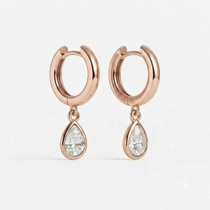 Elegant EF Color VS1 14K Rose Gold Pear Cut Bezel Set Solitaire Lab Diamond Earring 0.70CT Teardrop Charm Huggie Hoop Earrings - Product Image 1