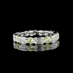 Vivid Lab Grown Diamond <b>Emerald</b> Round Cut Rhodium Plated Trendy Wedding <b>Band</b> <b>Ring</b> in 10K-18K Gold & 925/935 Silver - Product Image 1