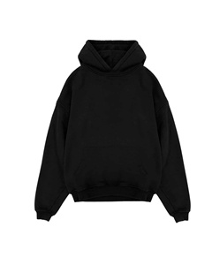 Sweat-shirt à capuche pour homme, coupe classique, noir uni, en molleton de coton, décontracté, avec poche kangourou, écologique, respirant, 450g - Product Image 3