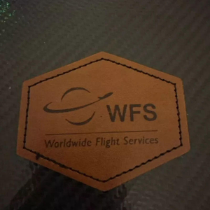 Sunny Feel PU Leather Embroidered Logo Patches Beige Adhesive Labels for Clothing Garments - Product Image 6