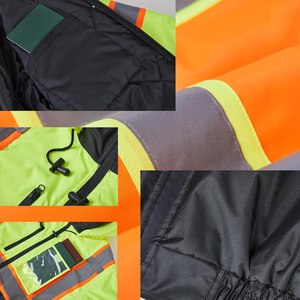 High Visibility Hooded Work <b>Jacket</b> Men's <b>Waterproof</b> Reflective Striped Zip Up <b>Winter</b> Safety Coat - Product Image 6