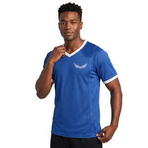 Blue V-Neck Jersey With Logo Embroidery Breathable <b>Mesh</b> <b>Short</b> Sleeve Unisex Adult Sports Apparel - Product Image 3