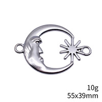 Connecteur étoile lunaire 55x39mm en alliage de zinc argent antique pour centre de collier céleste