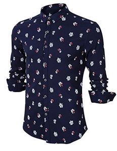 Chemise décontractée pour homme à manches longues, col mandarin, imprimé floral, 100% coton popeline, respirante, pour le printemps - Product Image 1