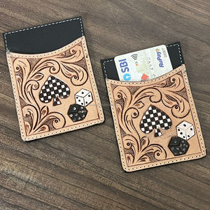 Porte-cartes en cuir de vache occidental 2025, motif à carreaux et dés, nouveau porte-cartes de luxe RFID bloquant, fin, pour unisexe - Product Image 4