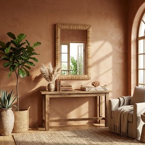 <b>Rectangular</b> Seagrass Wall <b>Mirror</b> Rustic Bohemian for Bedroom Living Room Woven <b>Mirror</b> for Modern Interiors made in Vietnam - Product Image 3