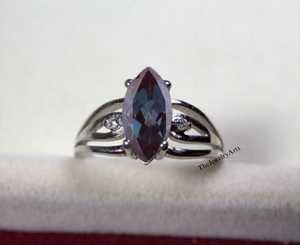 Bague de fiançailles en Alexandrite, coupe Marquise, solitaire, pierre de naissance de juin, en argent sterling 925, cadeau de mariage pour elle - Product Image 2