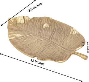 Elegante Bandeja Decorativa en Forma de Hoja Chapada en Oro, Estilo Bohemio, Tema Vegetal, Diseño Irregular, Pieza Única - Product Image 2