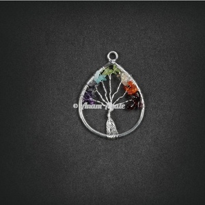 Tendance personnalisé arbre de vie pendentif agate collier de pierres précieuses avec forme de cercle sculpté de style Feng Shui - Product Image 3