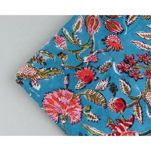 Blue Floral Beautiful Hand Block Cotton Fabric Indian Fabric by Yard Block Printed Cotton Womens Clothing - Product Image 1