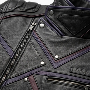 Mens Black Purple <b>Padded</b> Shoulder Leather Jacket Asymmetric Zip Tactical Cyberpunk Biker Outerwear Darkry Custom <b>Coat</b> - Product Image 6