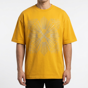 T-shirt respirant pour homme, coupe classique, motif géométrique en strass, manches courtes, col rond, style streetwear, jersey en coton, logo sur le devant - Product Image 5