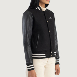 <b>Womens</b> Wool Body Varsity Jacket Bright Leather Sleeves Custom Logo Winter College Letterman Baseball <b>Coat</b> 2026 - Product Image 3