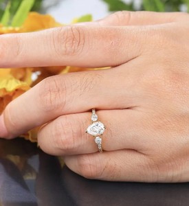Pear Cut Moissanite <b>Ring</b> 925 Sterling <b>Silver</b> Elegant Teardrop <b>Solitaire</b> Engagement <b>Ring</b> Minimalist Wedding Jewelry Gift for Her - Product Image 4