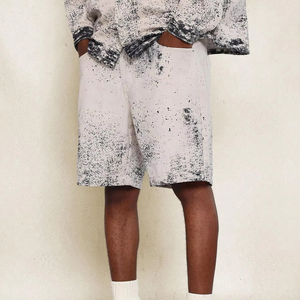 Men's Oversized <b>Spray</b> Printed Cotton Shirt And Shorts Set Casual Summer Wear Turn-down Collar Woven <b>Fabric</b> - Product Image 4