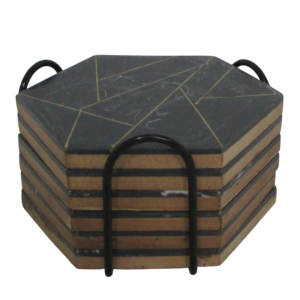 Posavasos geométricos hexagonales de madera, perfectos para una mesa elegante, áreas de comedor, cafeterías y rincones de café. Venta al por mayor desde India. - Product Image 2